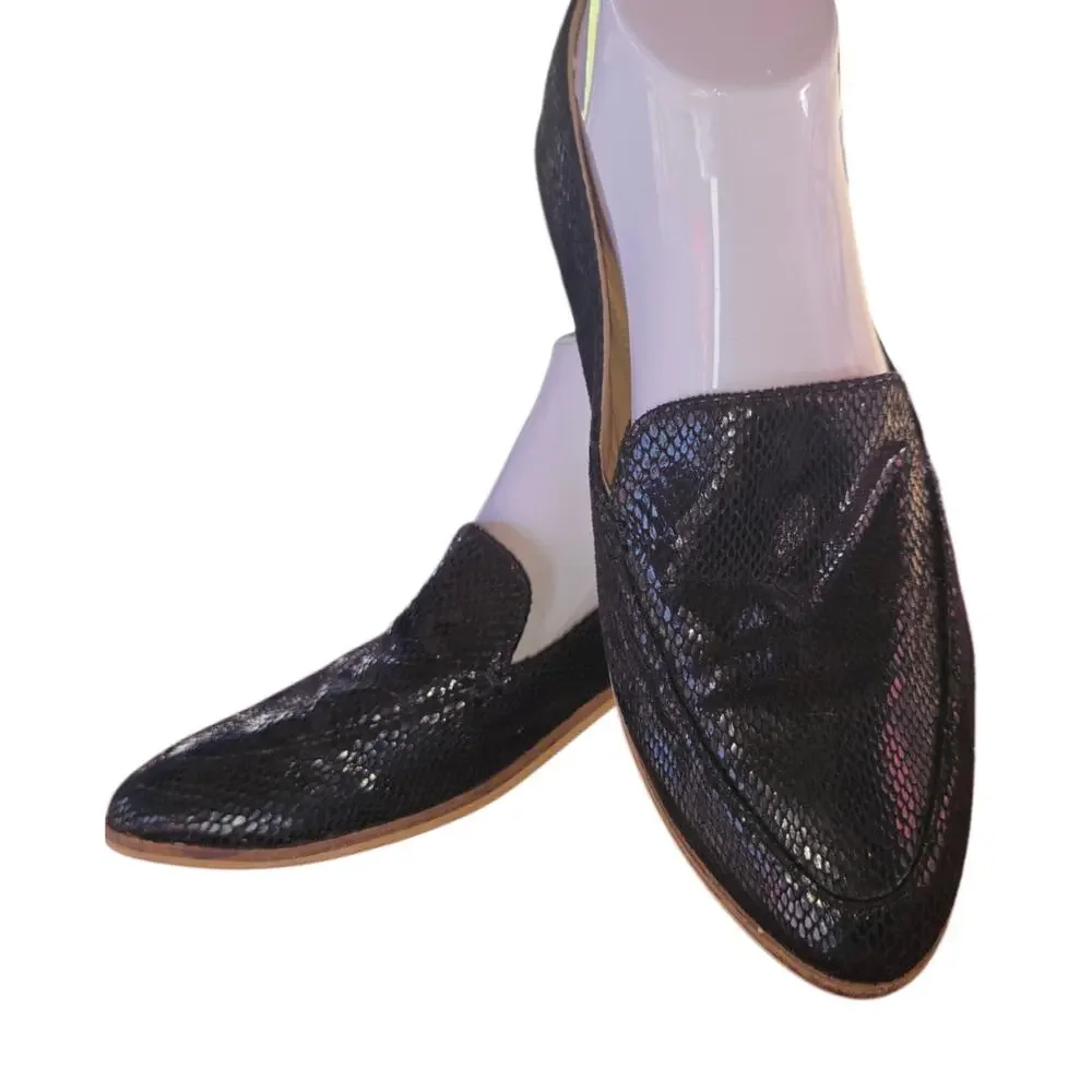 Beast Fashion Shoes Womens Size 8 Snakeskin Loafers Black Faux Leather‎